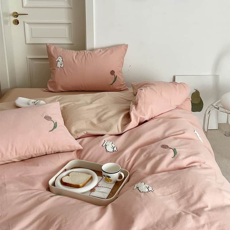 Bộ chăn ga gối cotton thêu hoa tulip MM4313 5