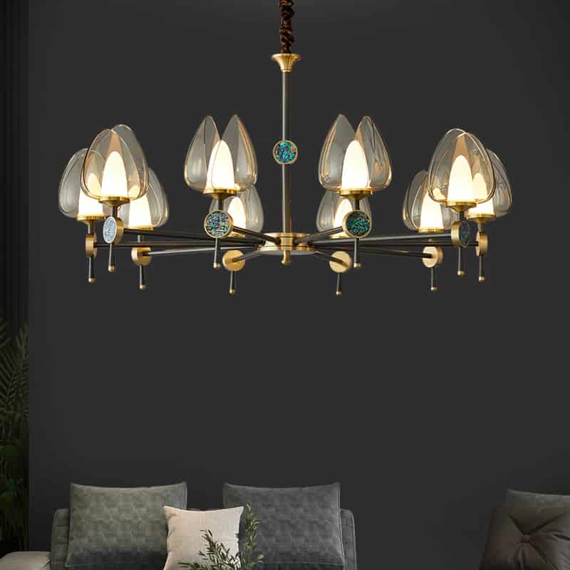 Đèn chùm thả trần bằng đồng hoa Tulip hé nụ D7108 3