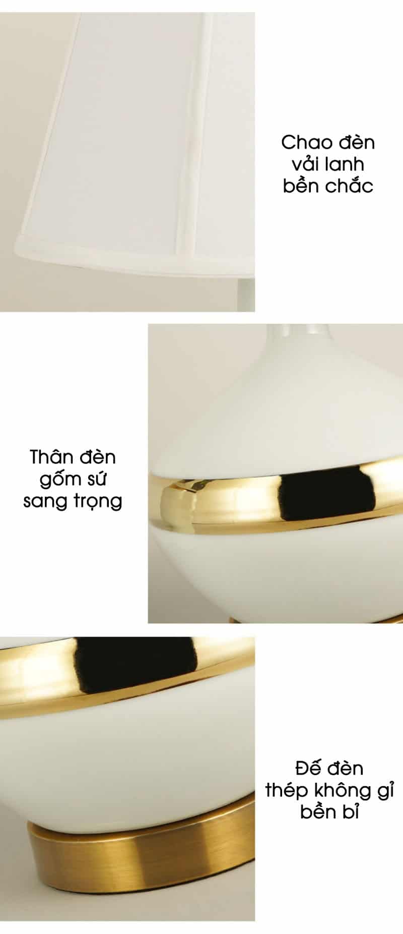 Đèn để bàn ngủ gốm sứ thân trắng viền vàng RX195 9