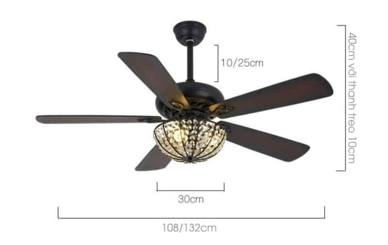 Quạt trần đèn cánh gỗ chao pha lê sang trọng FA1695 9