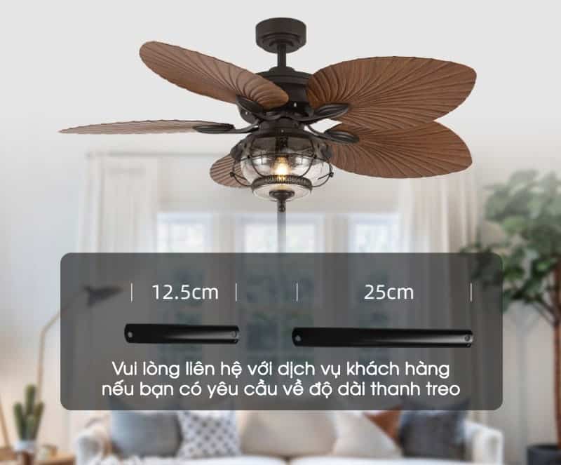 Quạt trần đèn thủy tinh cánh ABS kiểu Mỹ FA6394 10
