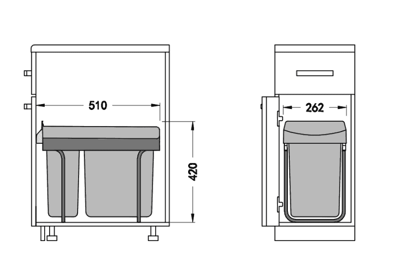 Thùng rác âm tủ hai ngăn loại 30 lít Taura DB-30 5
