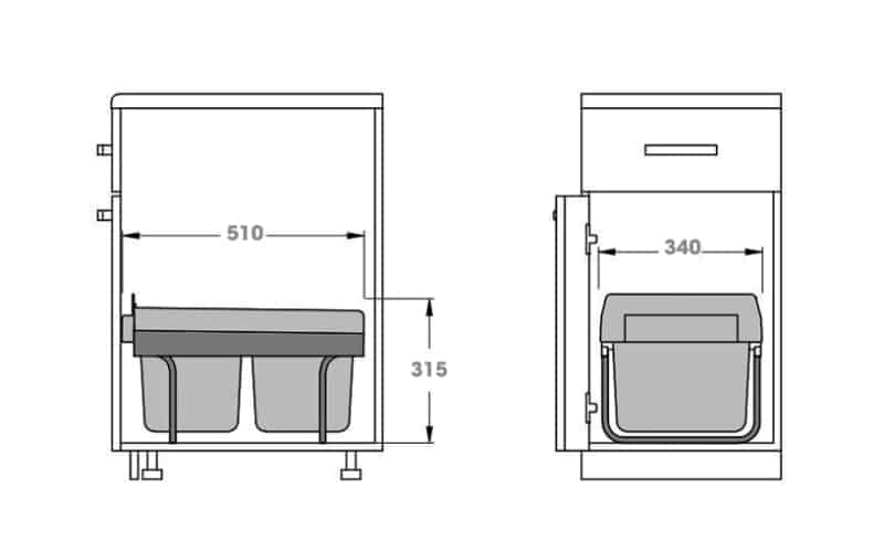 Thùng rác âm tủ cho tủ bếp thấp 315mm Taura DB-15 10