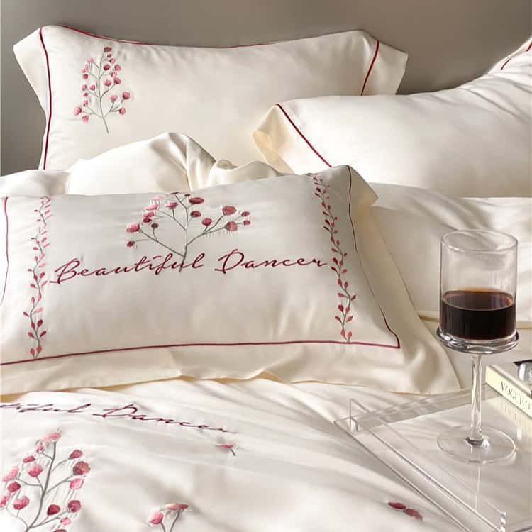 Bộ chăn ga gối Tencel hoạ tiết hoa anh đào JJ4408