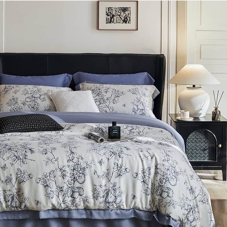 Bộ chăn ga gối Tencel hoa trắng mềm mại ZH5417