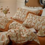 Bộ chăn ga vỏ gối cotton dệt hoa màu cam JJ1342