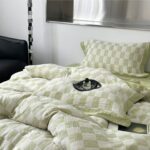 Bộ chăn ga vỏ gối kẻ caro màu xanh lá cây tươi ZH7039