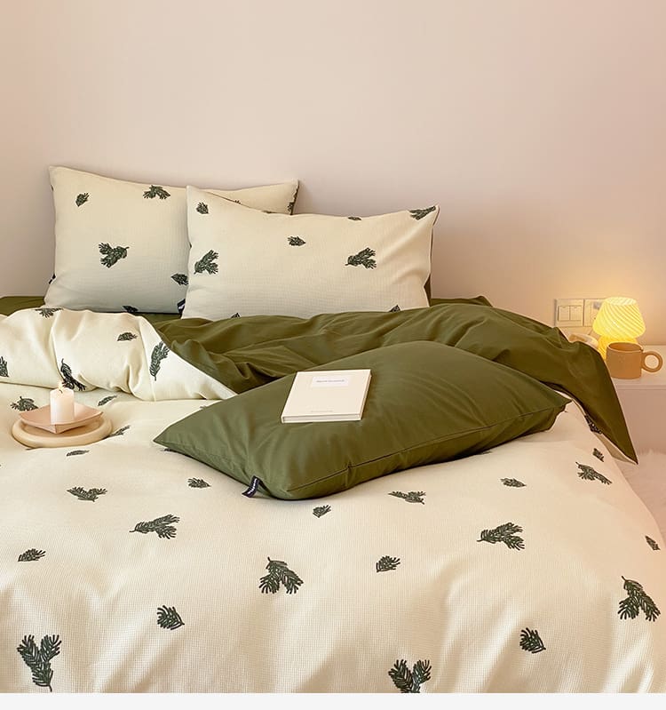 Bộ chăn ga vỏ gối vải cotton dệt waffle JJ1228