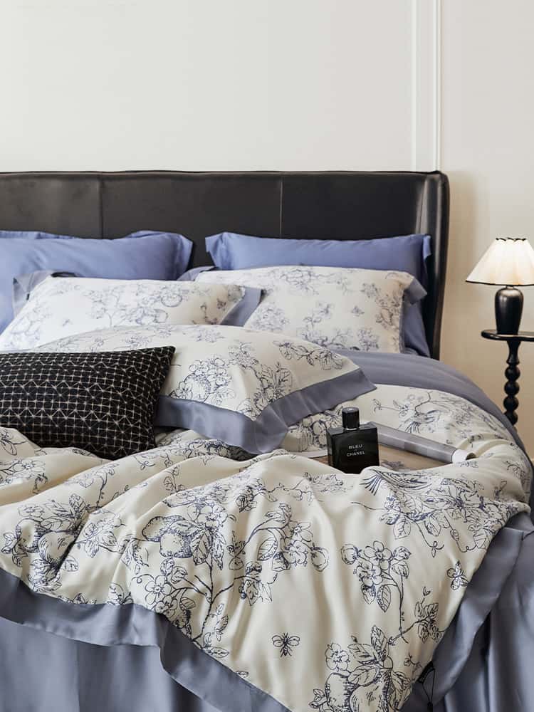 Bộ chăn ga gối Tencel hoa trắng mềm mại ZH5417 4