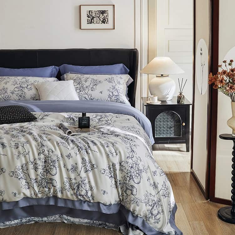 Bộ chăn ga gối Tencel hoa trắng mềm mại ZH5417 5