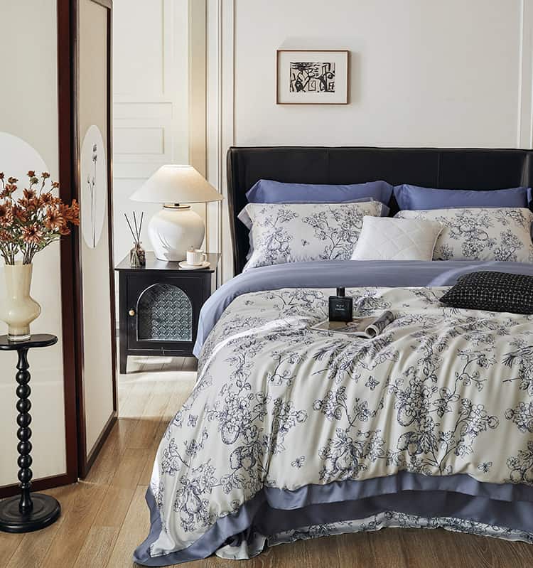 Bộ chăn ga gối Tencel hoa trắng mềm mại ZH5417 9