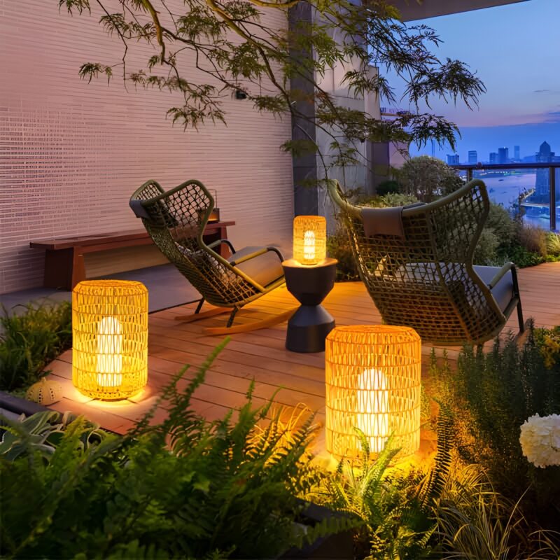 Đèn led đan mây hình trụ trang trí sân vườn AL6726 4