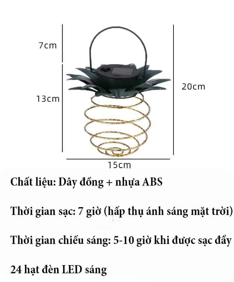 Đèn trái dứa năng lượng mặt trời có tay cầm BLD01 18