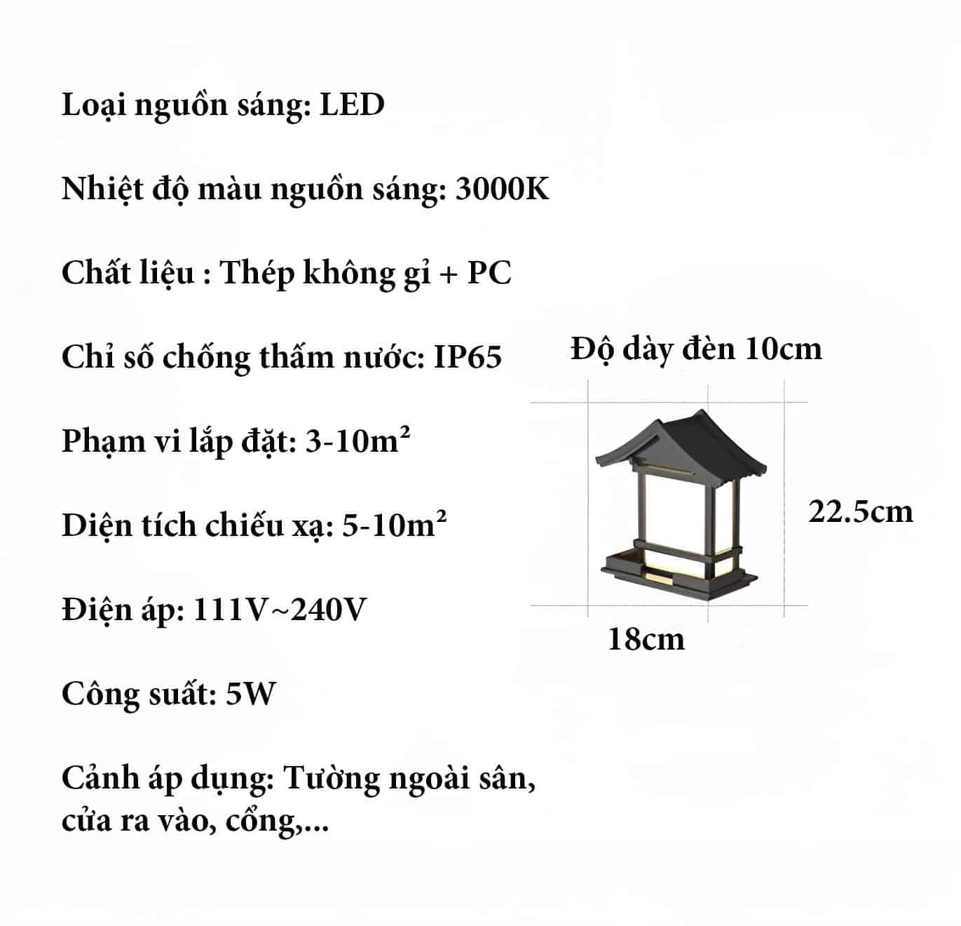 Đèn tường gắn trụ cổng ngoại thất sân vườn B1162 18