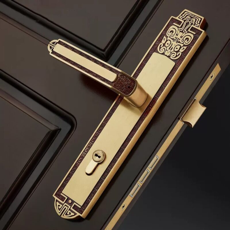 Khóa cửa đại sảnh bằng đồng cổ điển kiểu Pháp HT017 2