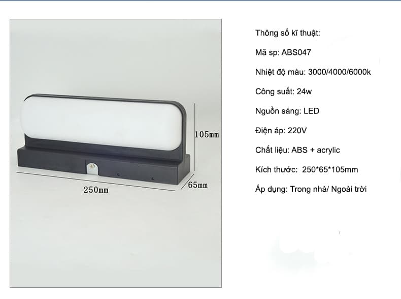 Đèn tường dạ quang ngoài trời chống nước ABS047 13