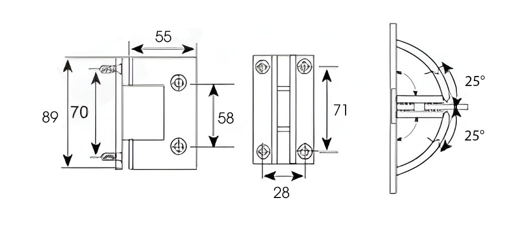 Bản lề kính tường phòng tắm góc 90º DL-B022 3