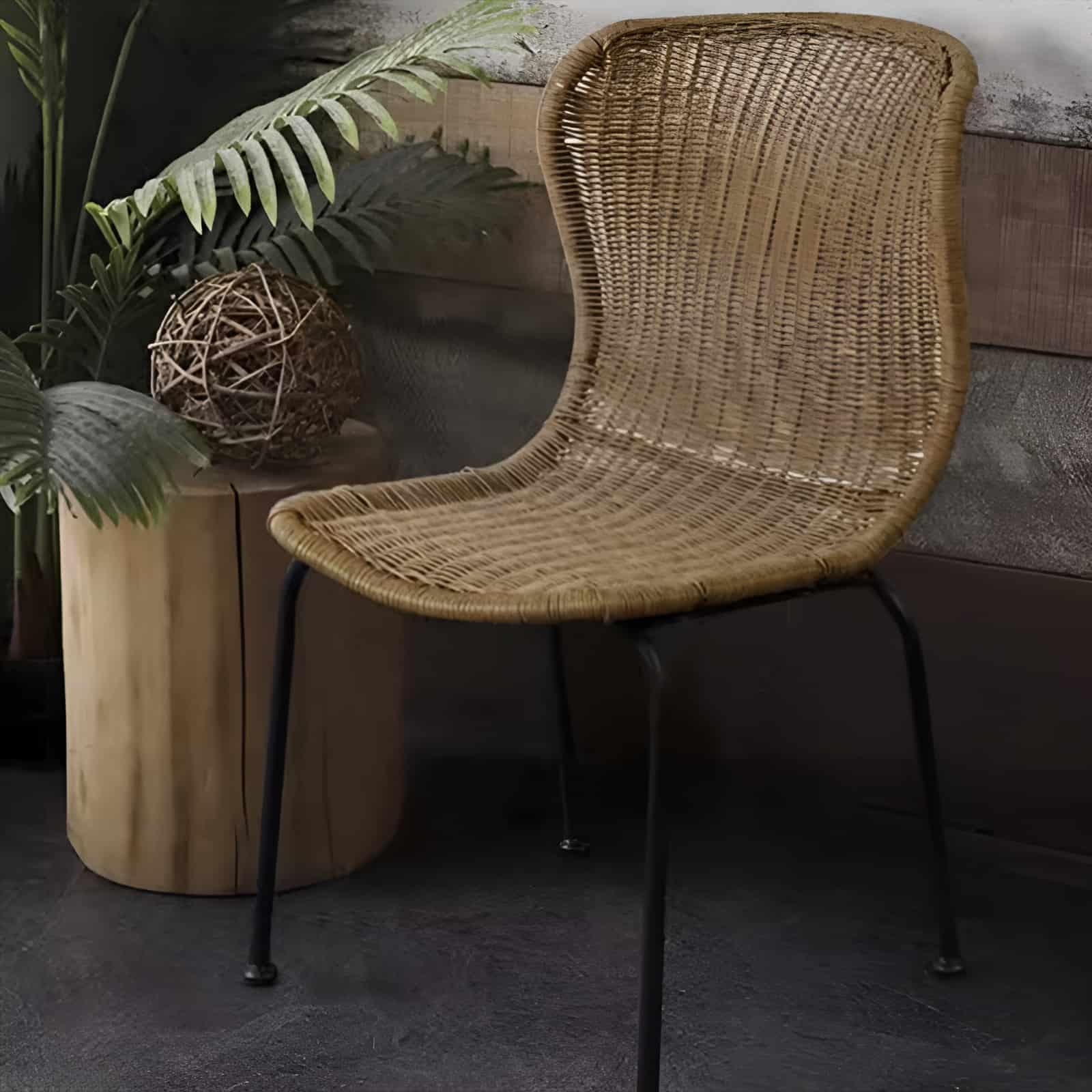 Ghế ăn thư giản lưng mây đan chân sắt nghệ thuật CJ7226