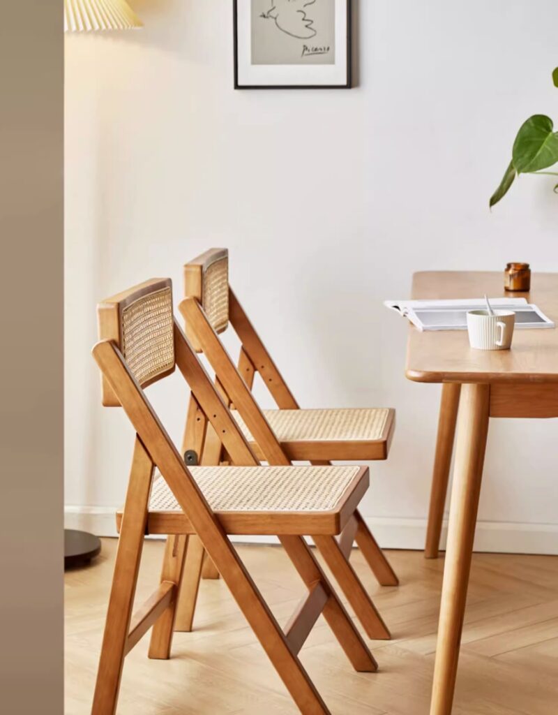 Ghế cafe lưng dệt mây khung gỗ gấp gọn DS6809 2
