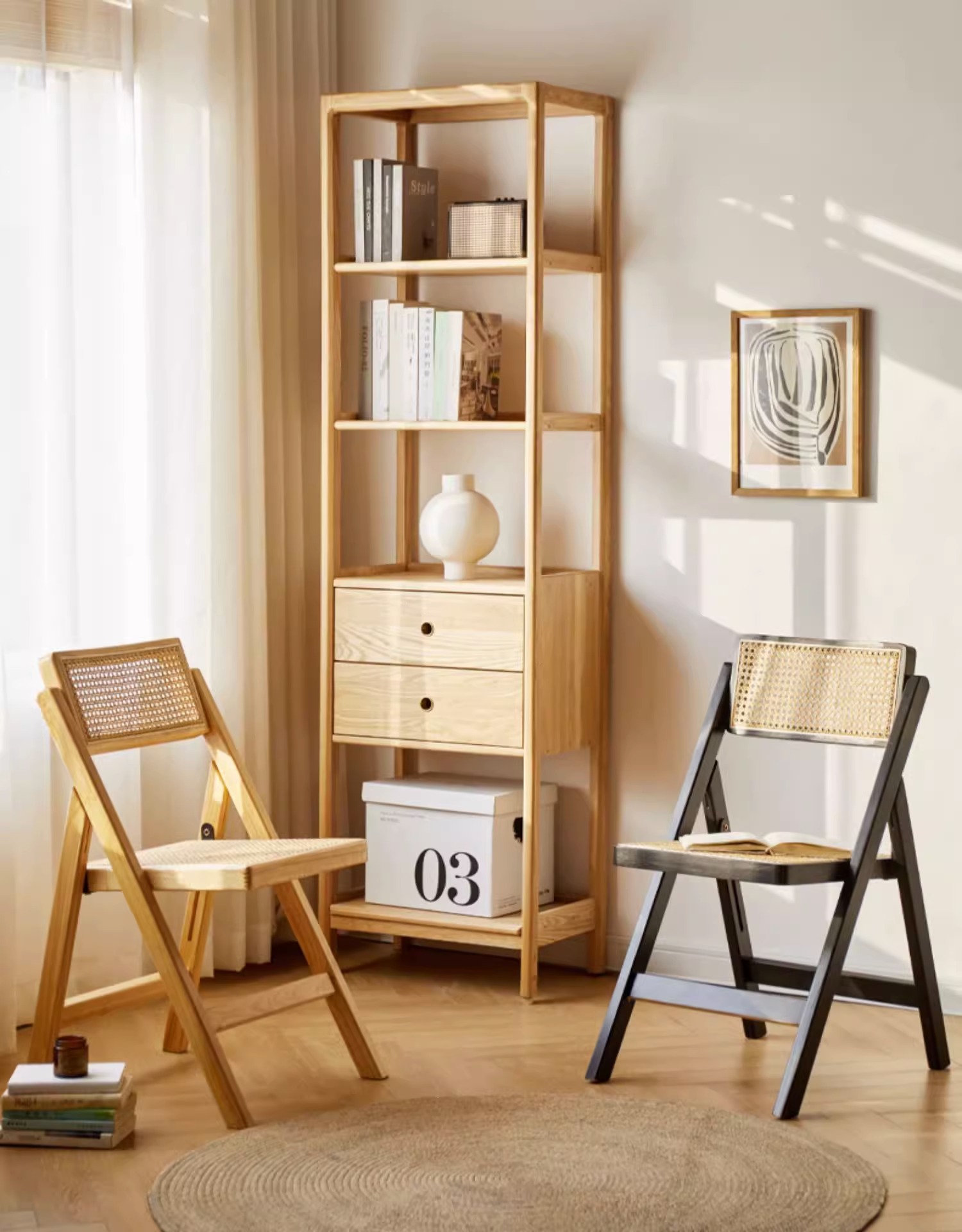 Ghế cafe lưng dệt mây khung gỗ gấp gọn DS6809 10