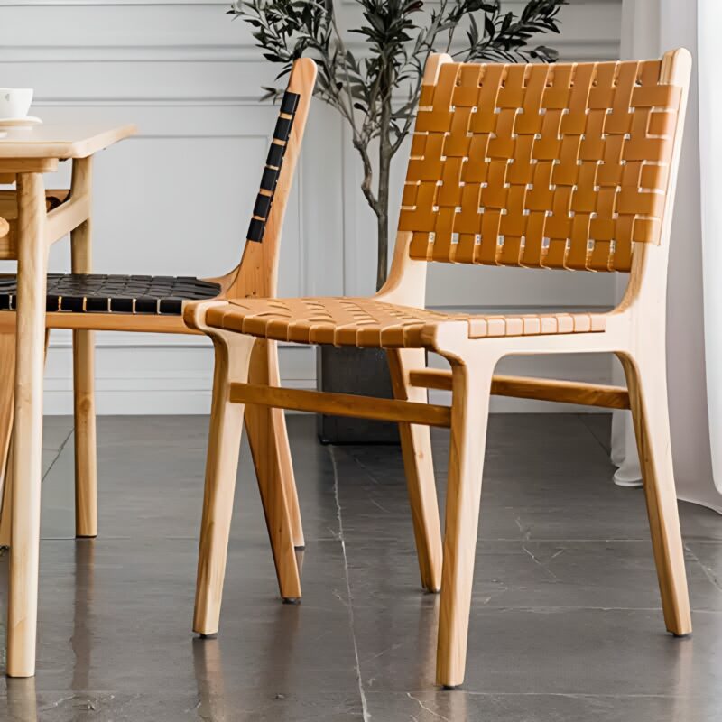 Ghế gỗ cafe lưng đan da đơn giản kiểu Ý AL6651 2