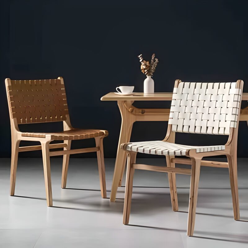 Ghế gỗ cafe lưng đan da đơn giản kiểu Ý AL6651