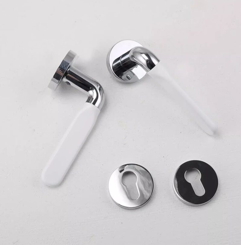 Khóa cửa đồng thau tay gạt gốm sứ trắng OVLI136 2