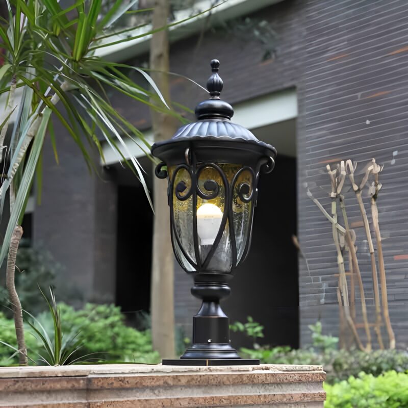 Đèn trụ thủy tinh trang trí sân vườn Châu Âu HS5676 1
