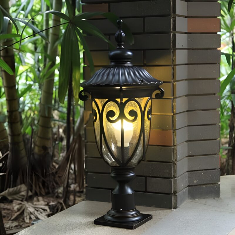 Đèn trụ thủy tinh trang trí sân vườn Châu Âu HS5676 2