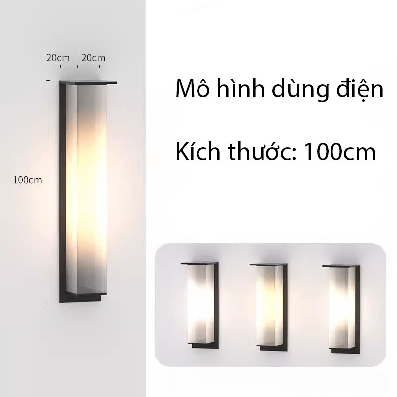 Đèn tường khung inox chữ nhật ba màu sáng HTT007 18