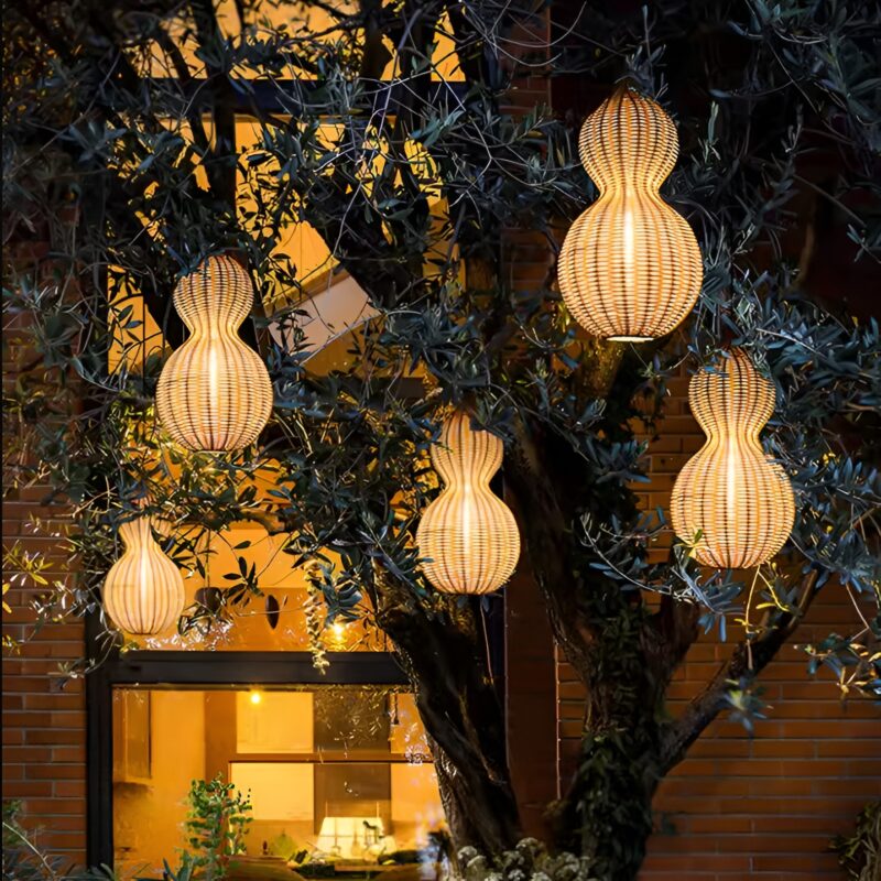 Đèn mây đan bình hồ lô decor sân vườn DC8456 2