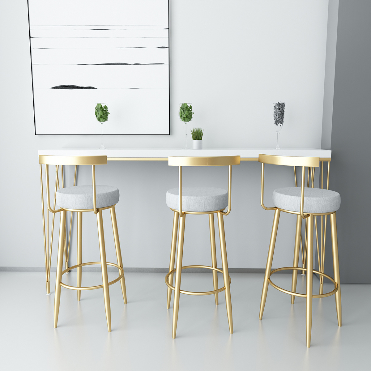 Bộ bàn ghế quầy bar khung vàng sang trọng SH223 10