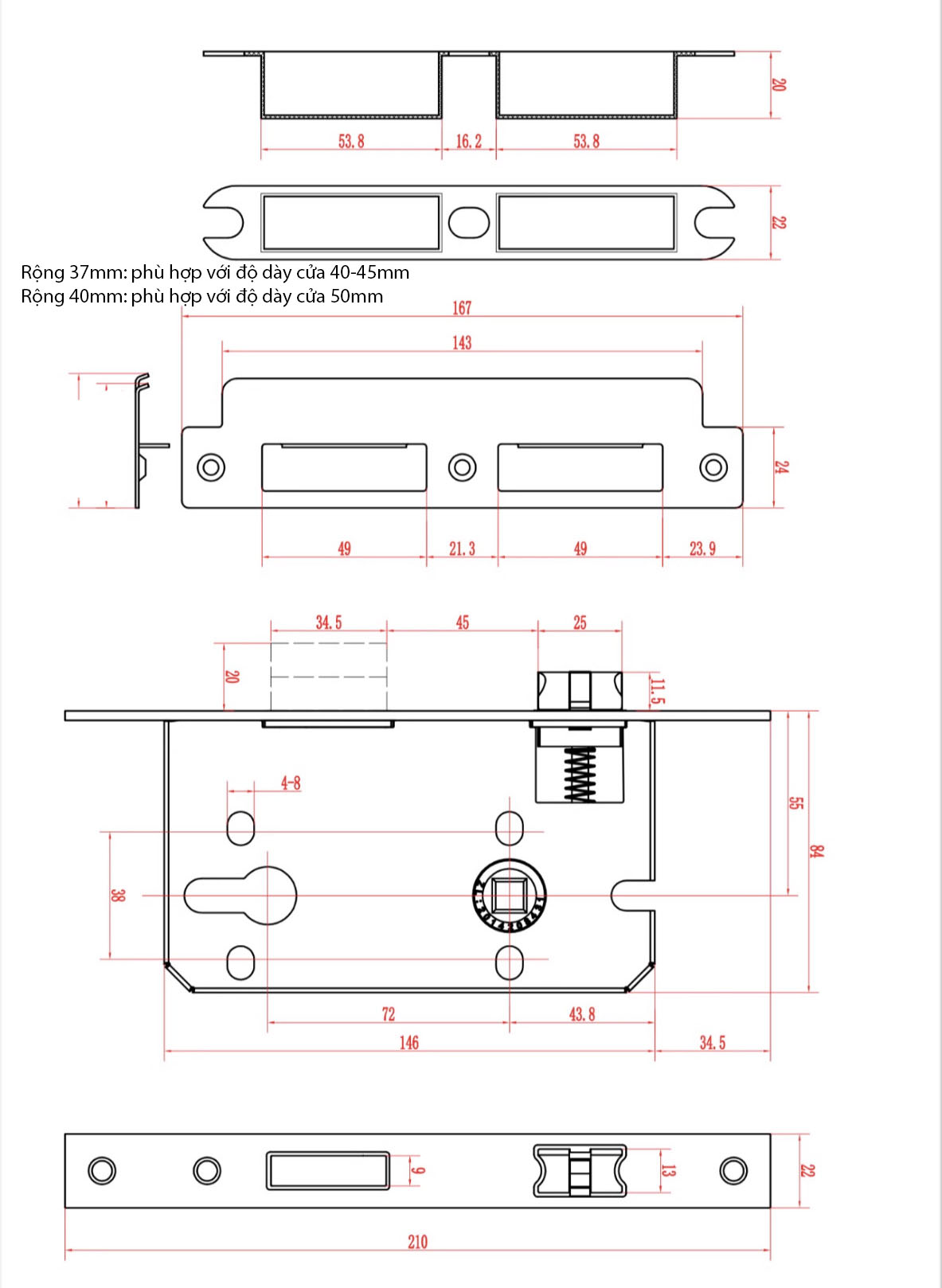 Khóa cửa phân thể hình oval hợp kim cao cấp GB6025 8