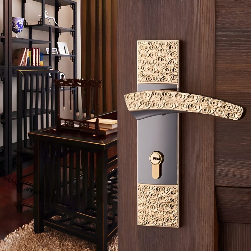 Khóa cửa phòng tay gạt hoa văn kiểu cổ BK1835 1