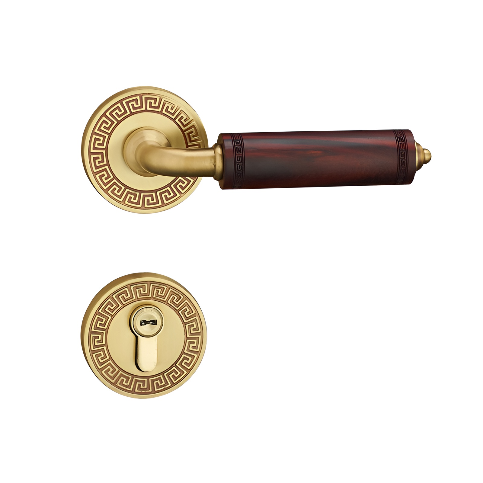 Khóa cửa đồng thau tay gỗ tân cổ điển HT008 10