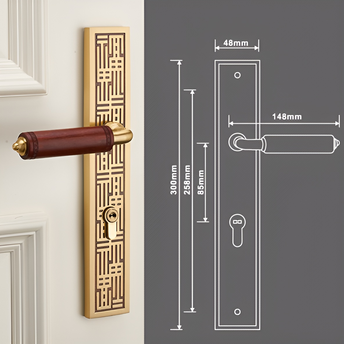 Khóa cửa đồng thau tay gỗ tân cổ điển HT008 17