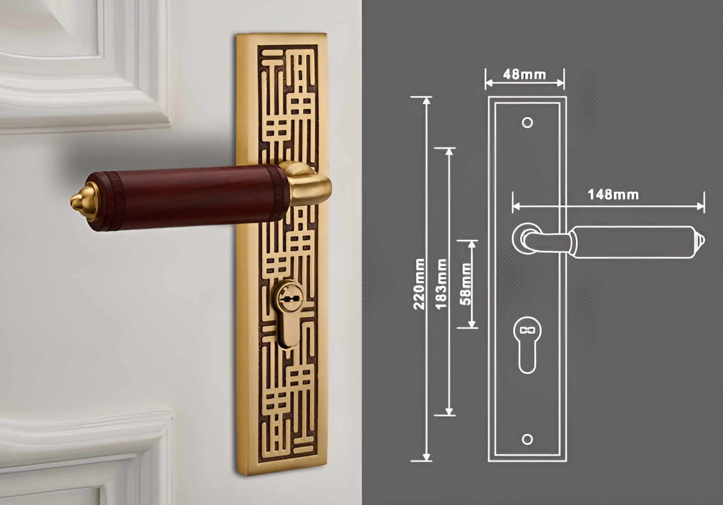 Khóa cửa đồng thau tay gỗ tân cổ điển HT008 16