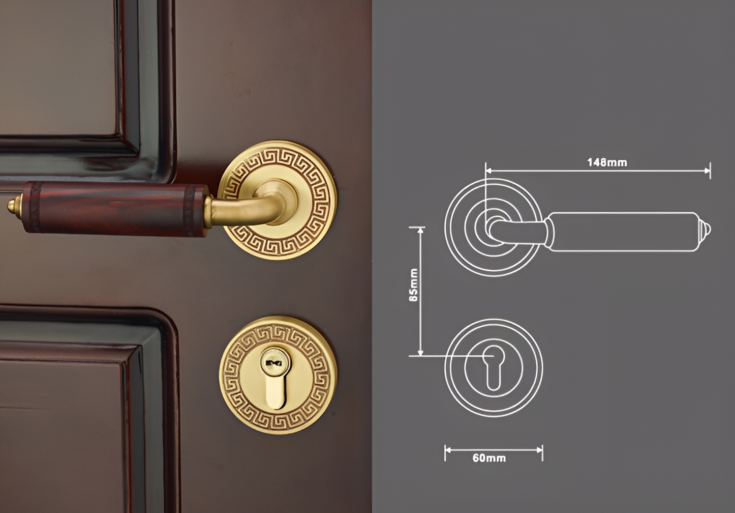 Khóa cửa đồng thau tay gỗ tân cổ điển HT008 15