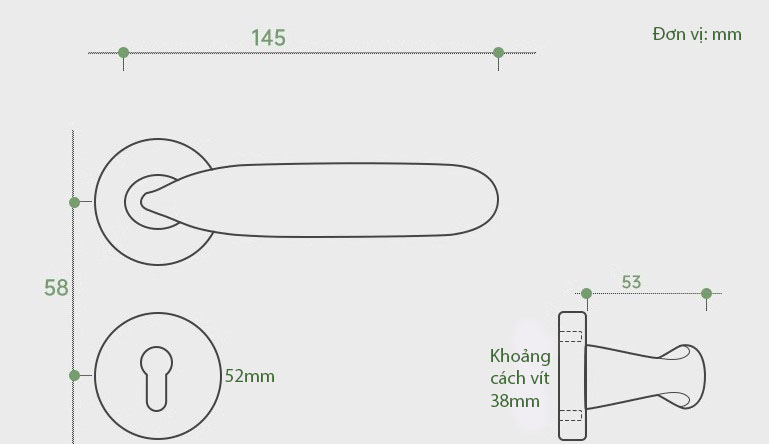 Khóa cửa từ phòng ngủ hợp kim nhôm MLQ96 15