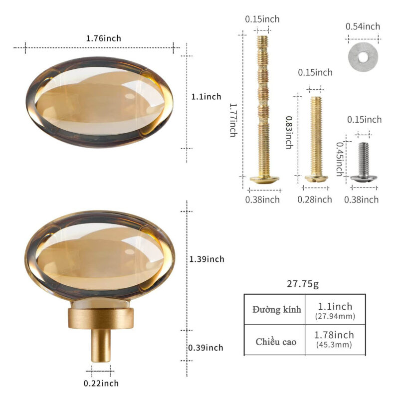 Núm tay nắm tủ pha lê đế đồng hình oval SX6859 4