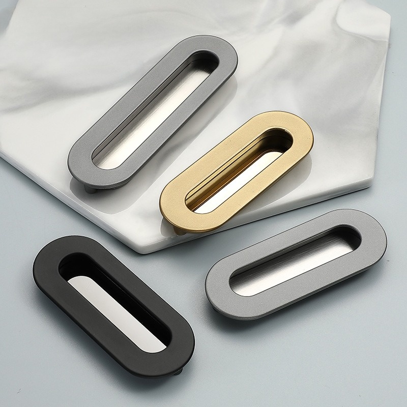 Tay nắm âm tủ hợp kim nhôm hình Oval YJ5703 5