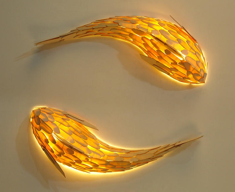 Đèn gỗ trang trí cá chép bơi lội phong thủy TM6164 12