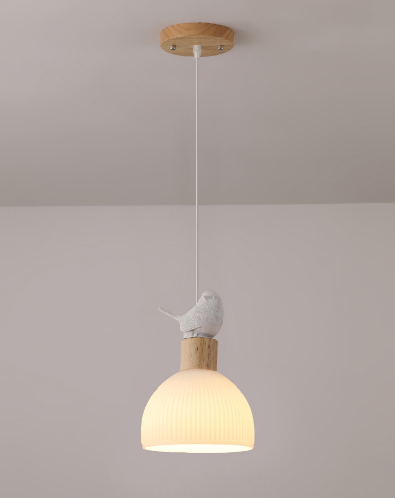 Đèn thả gỗ và thủy tinh bé chim sẻ nhỏ sáng tạo QY7613 11