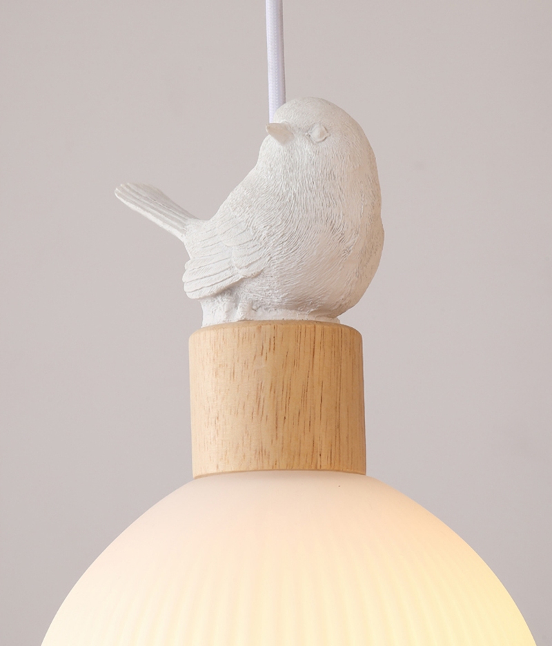 Đèn thả gỗ và thủy tinh bé chim sẻ nhỏ sáng tạo QY7613 14