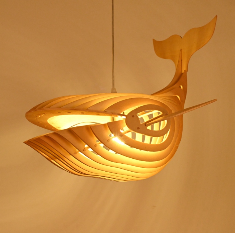 Đèn thả trần bằng gỗ kiểu dáng cá voi Nhật Bản FT1135 10
