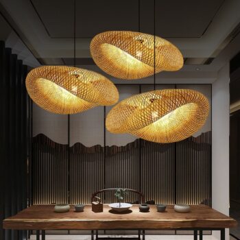 Đèn thả trần mây tre đan hình mũ rơm sáng tạo SL1645 - bìa