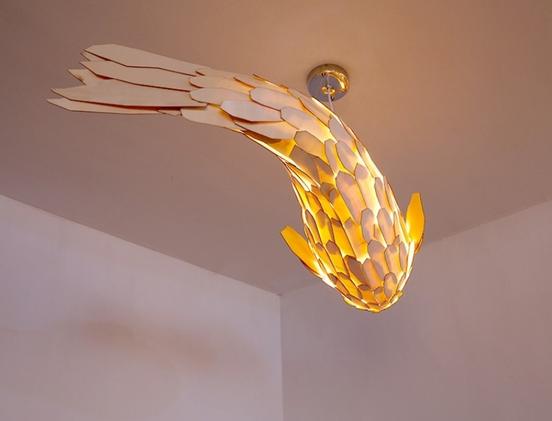 Đèn thả trần trang trí cá chép gỗ độc đáo D7029 18