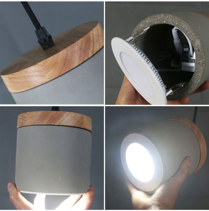 Đèn thả xi măng hình trụ tròn đế gỗ tối giản SY0045 11