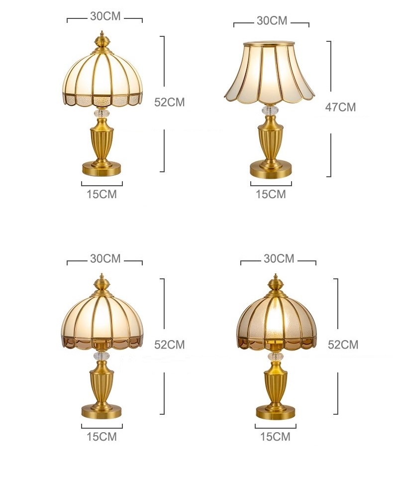 Đèn để bàn bằng đồng chụp đèn lồng thủy tinh D676 15