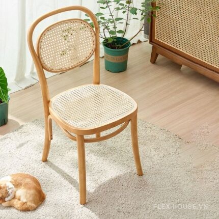 Ghế ăn gỗ sồi lưng mây đan nghệ thuật YI1692